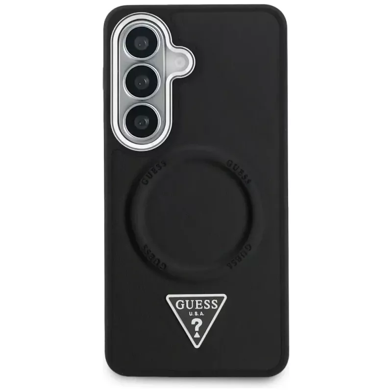 Guess Embossed Ring Triangle Logo MagSafe Dėklas Samsung Galaxy S26 Juodas