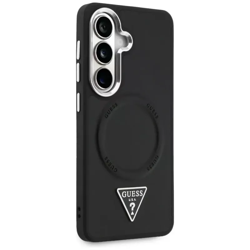 Guess Embossed Ring Triangle Logo MagSafe Dėklas Samsung Galaxy S26 Juodas
