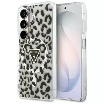 Guess IML Leopard Print Triangle MagSafe dėklas, skirtas Samsung Galaxy S26, juodas