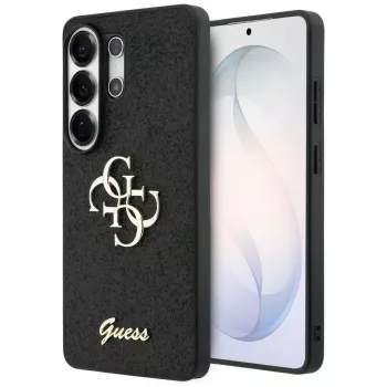 Guess Fixed Glitter Big 4G Metal Logo Dėklas, skirtas Samsung Galaxy S26 Ultra (Juodas)
