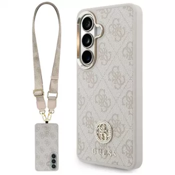 Guess 4G Big Rhinestone Triangle Strap MagSafe Phone Case & Lanyard Set for Samsung Galaxy S26, Pink