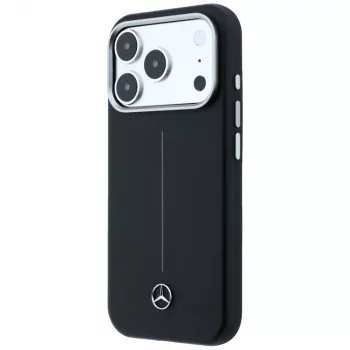 Mercedes-Benz Leather Semi Wrap Iconic Line MagSafe dėklas, skirtas iPhone 17 Pro, juodas