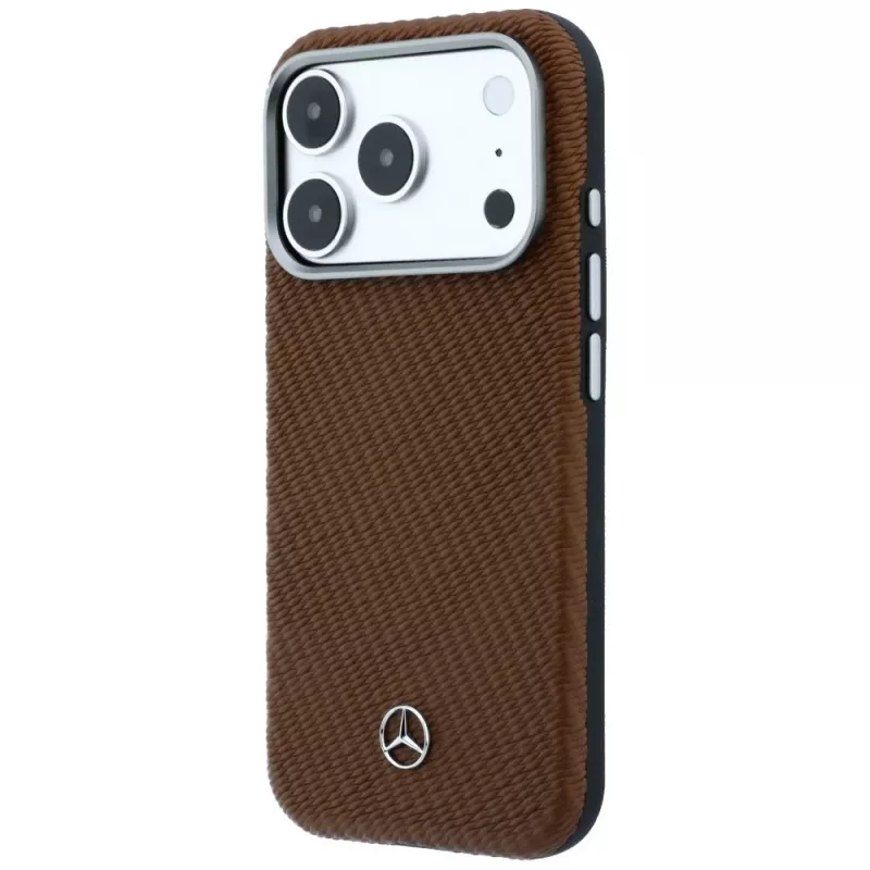 Mercedes-Benz Mercedes-Benz odinis pusiau aptraukiantis dėklas su medienos efektu ir MagSafe, skirtas iPhone 17 Pro, Camel