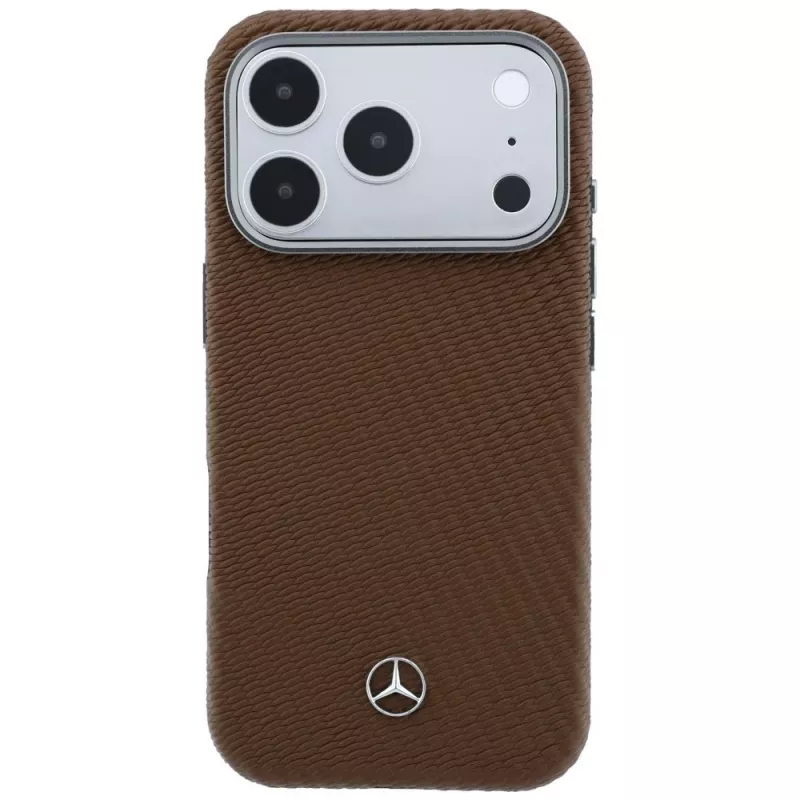 Mercedes-Benz Mercedes-Benz odinis pusiau aptraukiantis dėklas su medienos efektu ir MagSafe, skirtas iPhone 17 Pro, Camel