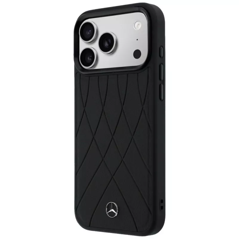 Mercedes-Benz odinis dėklas su kryžminėmis linijomis MagSafe, skirtas iPhone 17 Pro, juodas