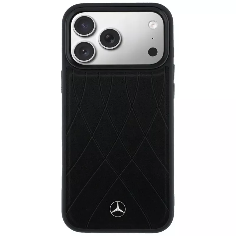 Mercedes-Benz odinis dėklas su kryžminėmis linijomis MagSafe, skirtas iPhone 17 Pro, juodas