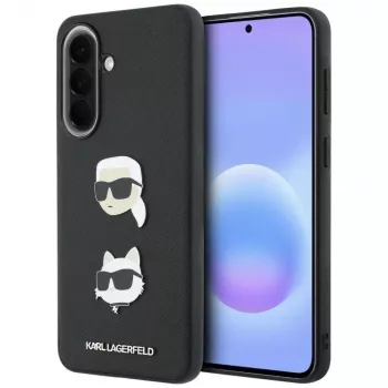 KARL LAGERFELD Apsauginis dėklas, skirtas Samsung Galaxy A57 5G, juodas, su Karl & Choupette galvutėmis, smeigtukais ir logotipu