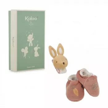 Kaloo 2-in-1 dovanų rinkinys Triušis (Barškutis + Batukai) Petites Chansons kolekcija