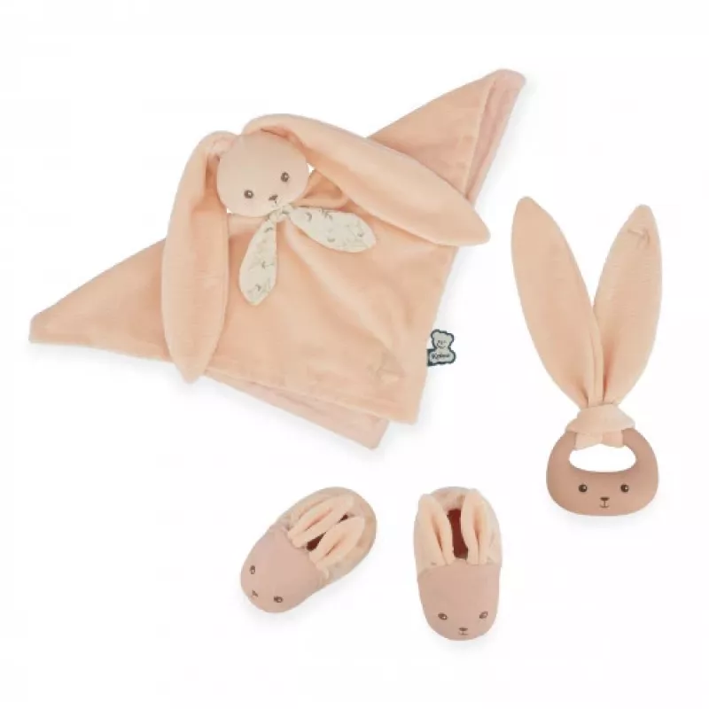 Kaloo 3-in-1 Baby Gift Set Rabbit (Comforter + Teether + Booties) Peach Lapinoo