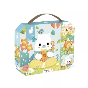 Janod Pure Progressive Jigsaw Puzzle Set in Suitcase – Animals – 4 Puzzles (6, 9, 12, 16 Pieces) – 2+ Years – Made in France