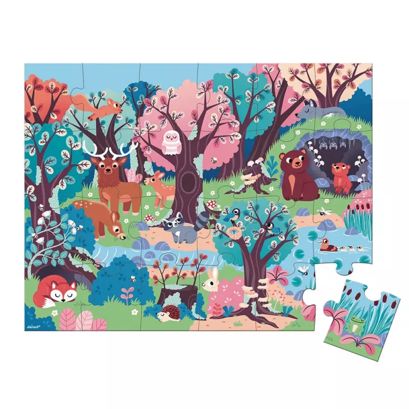 Janod Forest Glow-in-the-Dark Jigsaw Puzzle with UV Lamp 24 Pieces