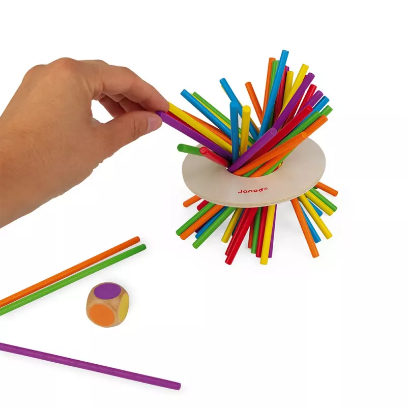 Janod Crazy Sticks – medinis pusiausvyros žaidimas 1–4 žaidėjams, spalvotas