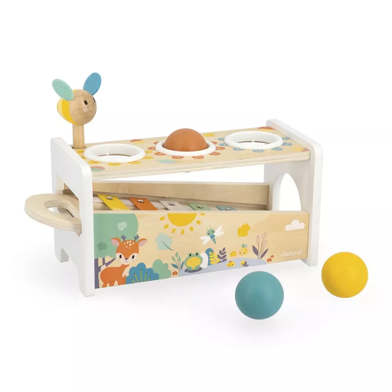 Janod Pure Wooden Xylophone su kamuoliukų takeliu
