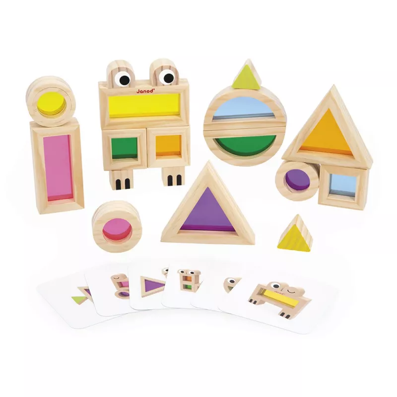 Janod Sensory Wooden Building Blocks Transparent Colored 12m+