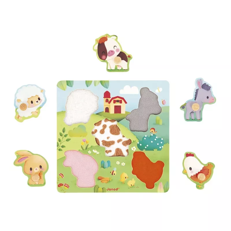 Janod Pure Sensory Wooden Puzzle Farm Animals 7 Pieces
