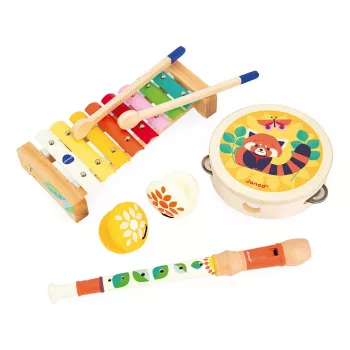 Janod Gioia muzikinis žaislų rinkinys – 5 instrumentai, mediniai, pastelinės spalvos, nuo 18 mėn.