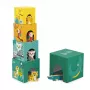 Janod Tropik Stacking Tower su 5 kubeliais ir 3 medinėmis figūrėlėmis, 12m+
