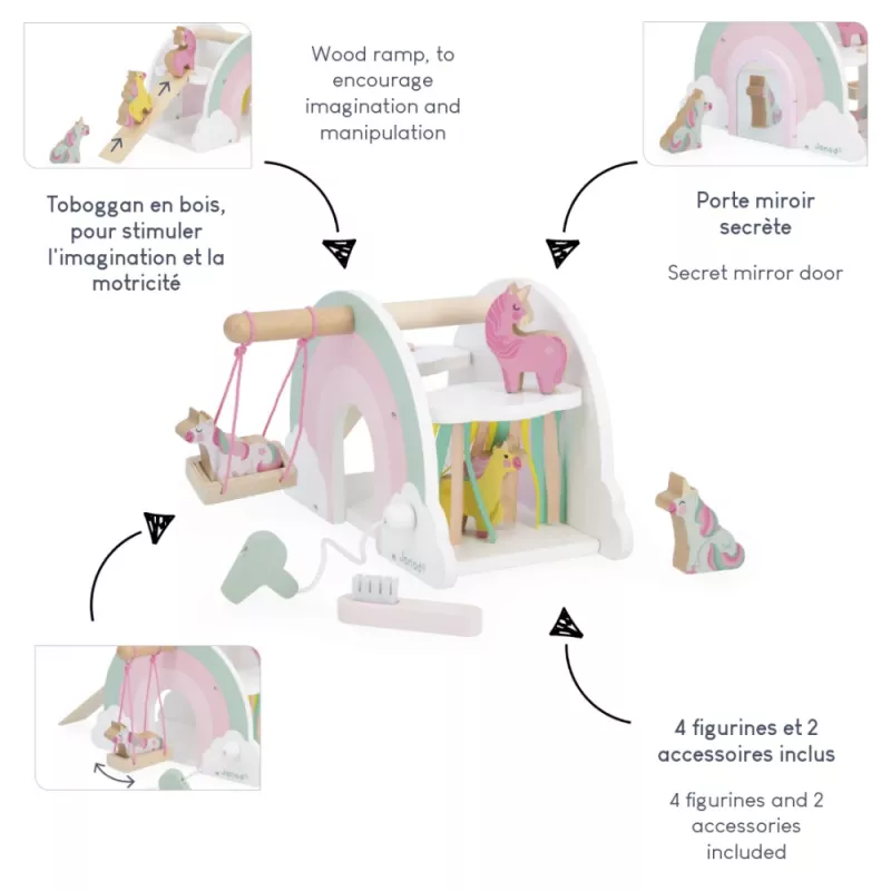 Janod Wooden Unicorn House Playset with 5 Accessories, 18m+