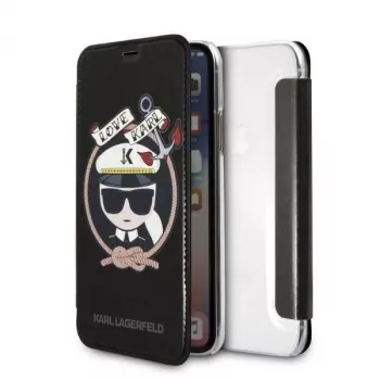 Karl Lagerfeld KLFLBKPXKSB Signature Glitter Bookcase, iPhone X/Xs, juoda