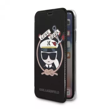 Karl Lagerfeld KLFLBKPXKSB Signature Glitter Bookcase, iPhone X/Xs, juoda