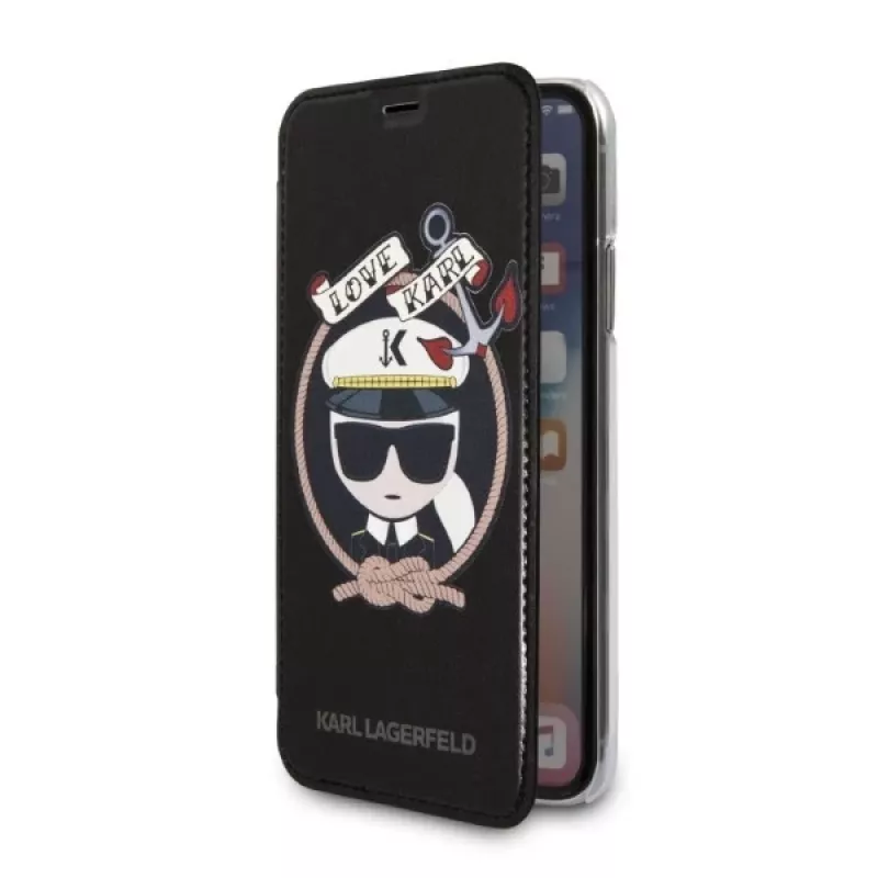 Karl Lagerfeld KLFLBKPXKSB Signature Glitter Bookcase, iPhone X/Xs, juoda