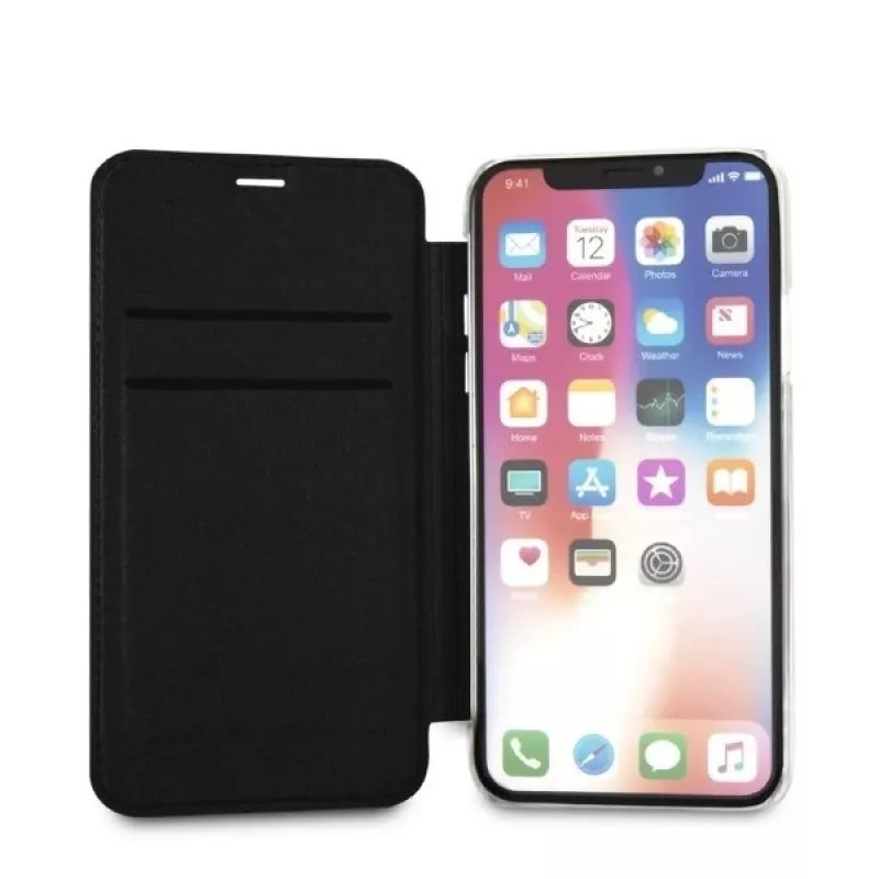 Karl Lagerfeld KLFLBKPXKSB Signature Glitter Bookcase, iPhone X/Xs, juoda