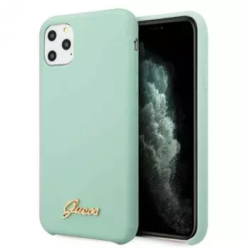 Guess GUHCN58LSLMGG iPhone 11 Pro Green Silicone Hard Case with Vintage Gold Logo