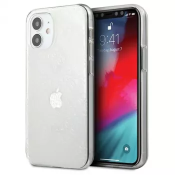 Guess GUHCP12S3D4GTR iPhone 12 mini permatomas kietas dėklas 4G 3D raštų kolekcija