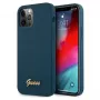 Kietas dėklas Guess GUHCP12LLSLMGBL Metal Logo Script, skirtas Apple iPhone 12 Pro Max, mėlynas