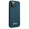 Kietas dėklas Guess GUHCP12LLSLMGBL Metal Logo Script, skirtas Apple iPhone 12 Pro Max, mėlynas