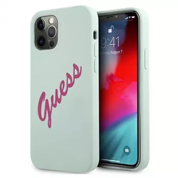 Guess Silicone Vintage Hard Case, skirta Apple iPhone 12 / 12 Pro 6,1 colio – Blue Fuschia