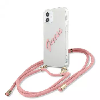 Guess GUHCP12SCRTVSPI iPhone 12 mini 5,4 inch rožinis kietas dėklas Script Vintage
