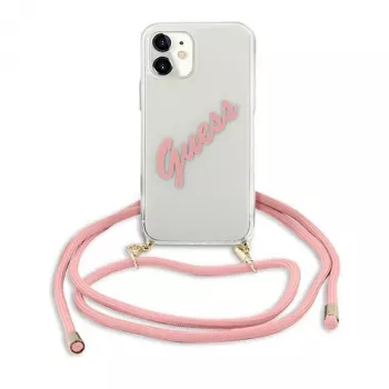 Guess GUHCP12SCRTVSPI iPhone 12 mini 5,4 inch rožinis kietas dėklas Script Vintage