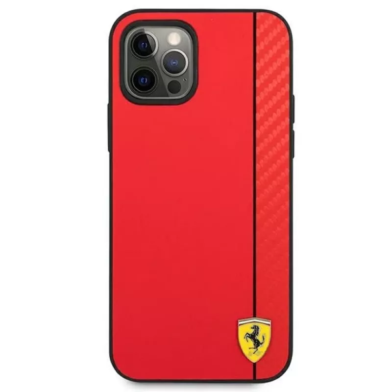 Ferrari FESAXHCP12LRE iPhone 12 Pro Max 6,7 inch Red Hardcase On Track Carbon Stripe