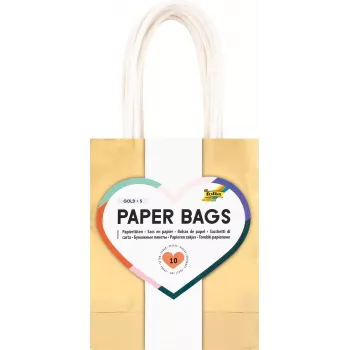 Folia Paper Gift Bags Gold Glossy Small 10-Pack