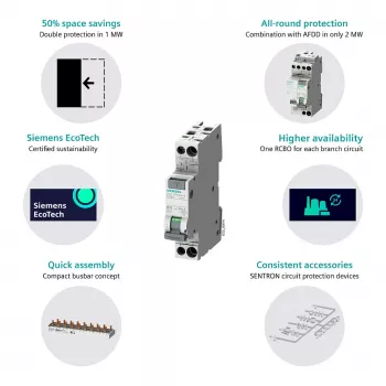 Siemens 5SV13166KK16 RCBO 2-Pol 16 A 30 mA Tipas C 6 kA