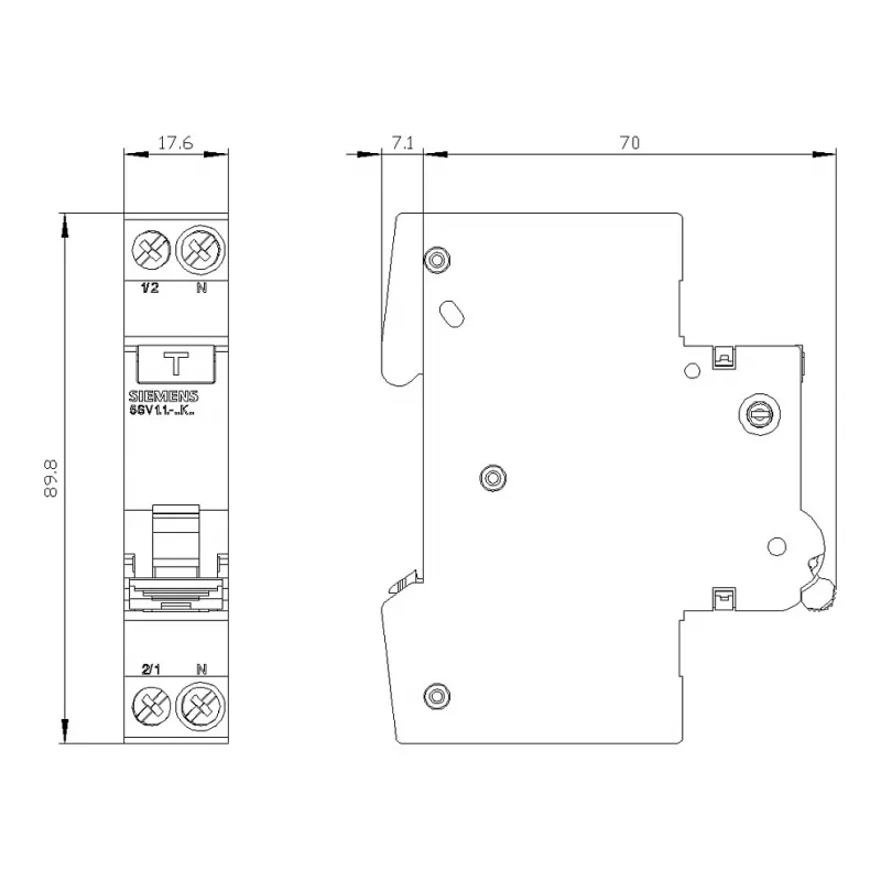 Siemens 5SV13166KK16 RCBO 2 polių 16 A 30 mA, B charakteristikos, A tipo, 6 kA