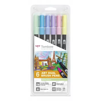 Tombow ABT-6P-2 Dual Brush Pen Set – 6 spalvų – smailusis ir teptuko antgalis
