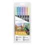 Tombow ABT-6P-2 Dual Brush Pen Set – 6 spalvų – smailusis ir teptuko antgalis