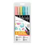 Tombow ABT-6P-4 Dual Brush Pen Set - 6 rašikliai - smulkus ir šepetėlio antgalis - įvairiaspalviai - apvalūs