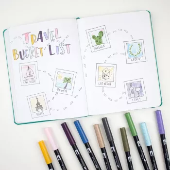 Tombow ABT-6P-4 Dual Brush Pen Set - 6 rašikliai - smulkus ir šepetėlio antgalis - įvairiaspalviai - apvalūs