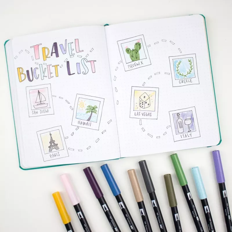 Tombow ABT-6P-4 Dual Brush Pen Set - 6 rašikliai - smulkus ir šepetėlio antgalis - įvairiaspalviai - apvalūs