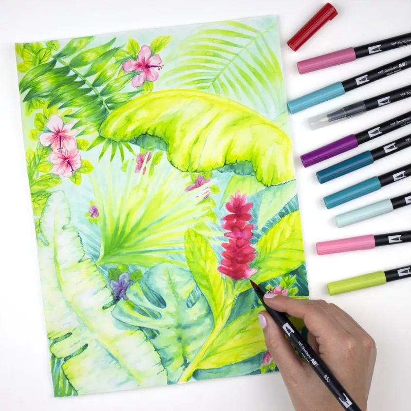 Tombow ABT-6P-4 Dual Brush Pen Set - 6 rašikliai - smulkus ir šepetėlio antgalis - įvairiaspalviai - apvalūs