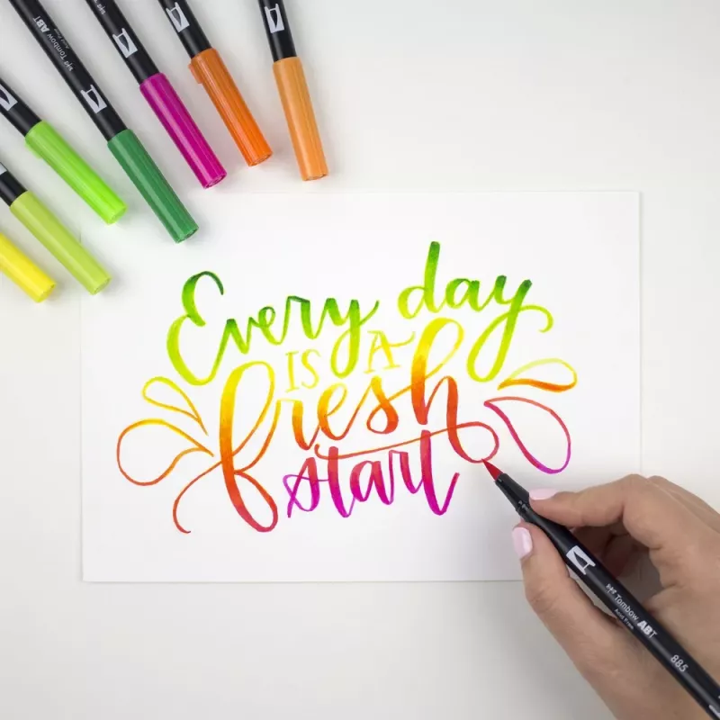Tombow ABT-6P-4 Dual Brush Pen Set - 6 rašikliai - smulkus ir šepetėlio antgalis - įvairiaspalviai - apvalūs