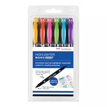 Tombow MONO Edge Highlighter Pen Set - Chisel and Bullet Tip 3.8mm 0.8mm Line Assorted (6 Pens)