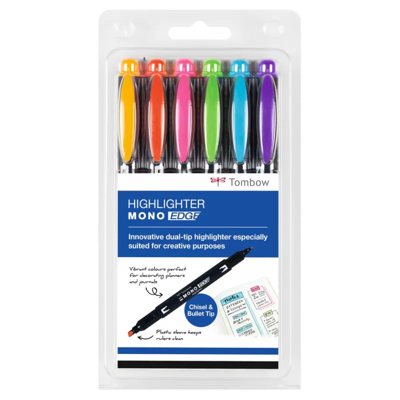 Tombow MONO Edge Highlighter Pen Set - Chisel and Bullet Tip 3,8mm 0,8mm Line Assorted (6 Pens)