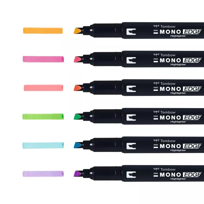 Tombow MONO Edge Highlighter Pen Set - Chisel and Bullet Tip 3,8mm 0,8mm Line Assorted (6 Pens)