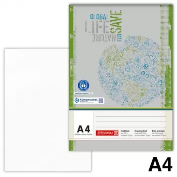 BRUNNEN Malblock Recycling DIN A4 - 100 lapų, 80 g/m², tuščias, perdirbtas popierius, Blue Angel sertifikatas