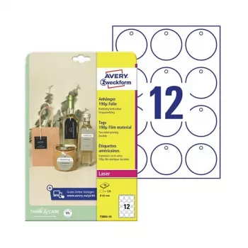 Avery Zweckform T3004-10 lipdukai be lipniosios pusės, apvalūs, poliesteriniai, balti, 60 mm, 120 lipdukų