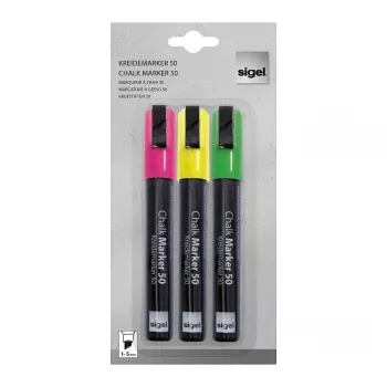SIGEL Liquid Chalk Marker Set Water-Based Wipeable Pink Green Yellow 3-Pack